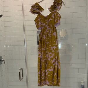 Aakaa Olive and Lavender Midi Dress